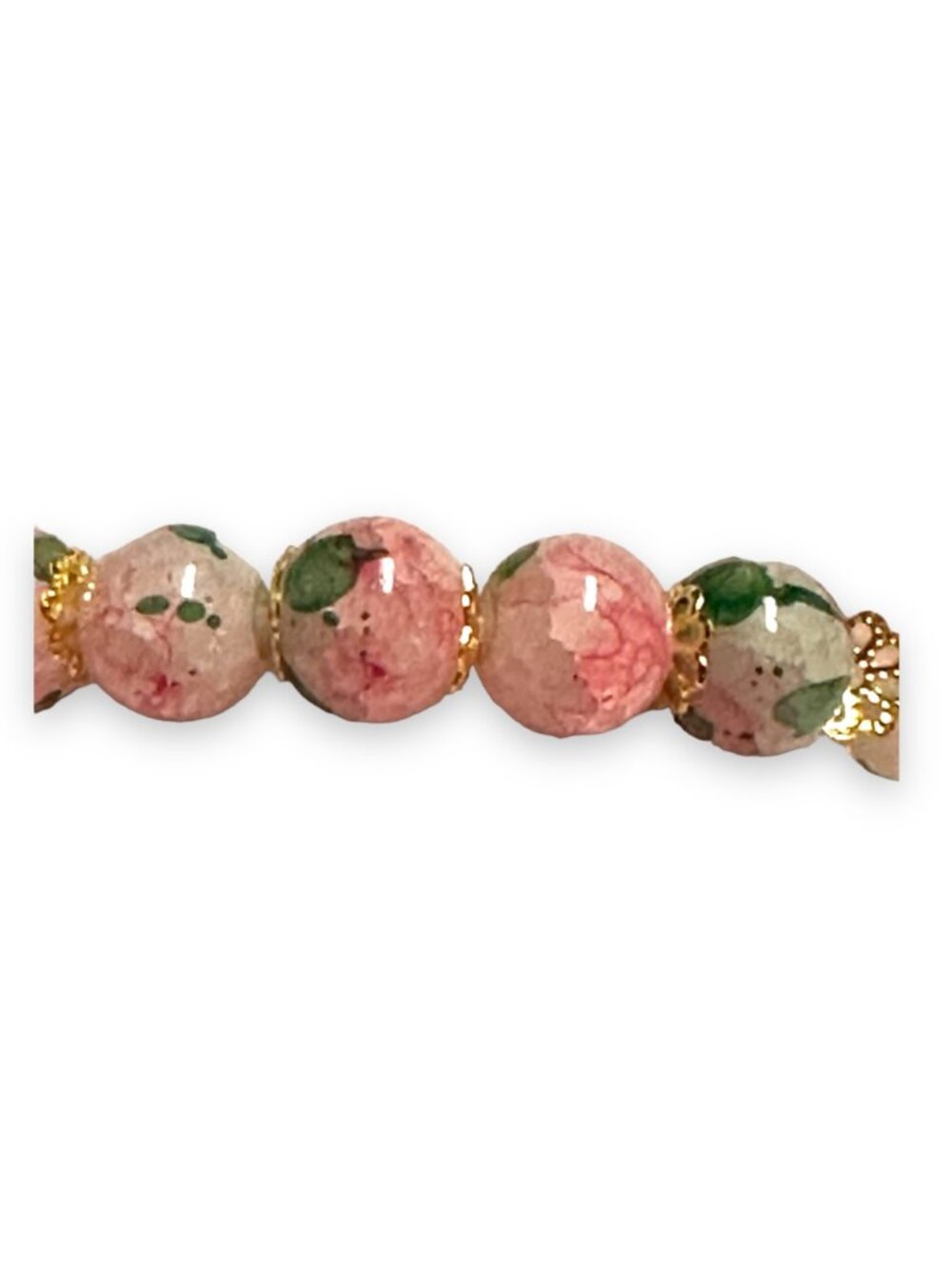 Crackled Glass Ombre Cherry Blossom Bracelet - Pink & Green Floral Stretch Brace - Picture 6 of 9
